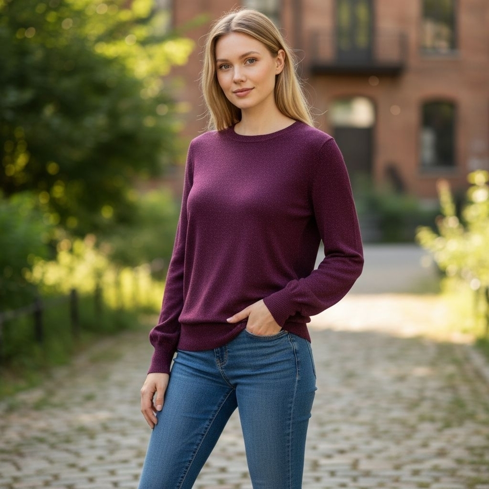 Calvin Klein Purple‎ Glitter Crew Neck Sweater Medium Y2K Soft Knit Preowned